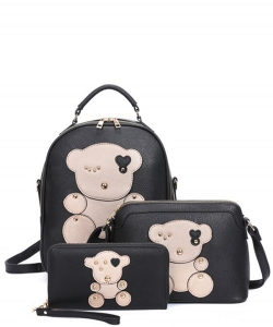 Fashion Bear 3-in-1 Backpack Set BZ-XM21204T3 BLACK